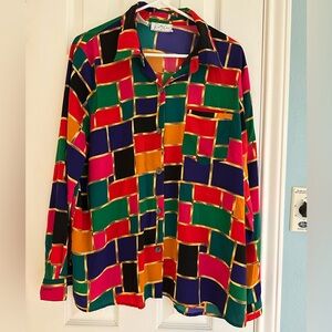 Kathy Che Vintage Muticolored Clolorblock Pocket Blouse size 18